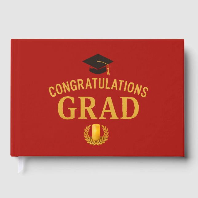 Golden Success Graduation Party Theme - Red & Gold Gästebuch (Vorderseite)