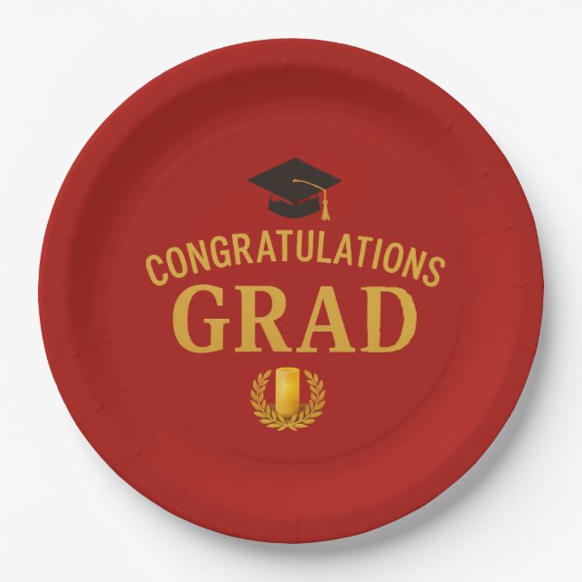 Golden Success Graduation Party Theme - Red & Gold Pappteller (Vorderseite)