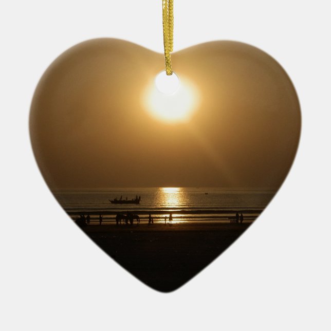 Golden Summer Sunset Reflektion am Strand Keramik Ornament (Vorne)