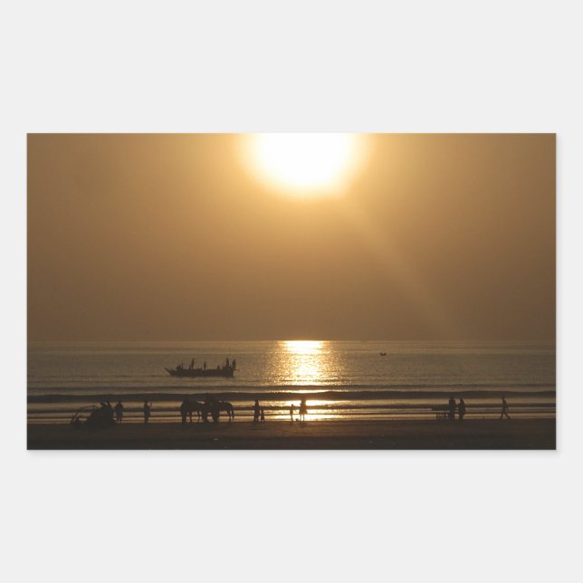Golden Summer Sunset Reflektion am Strand Rechteckiger Aufkleber (Vorderseite)