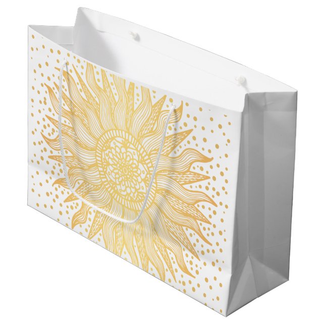 Golden Sun Mandala Confetti Große Geschenktüte (Vorderseite Schrägansicht)
