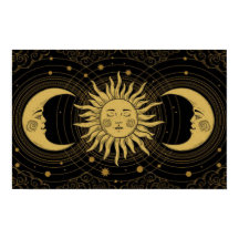 Golden Sun-Moon am Mitternachtsschwarzen Himmel