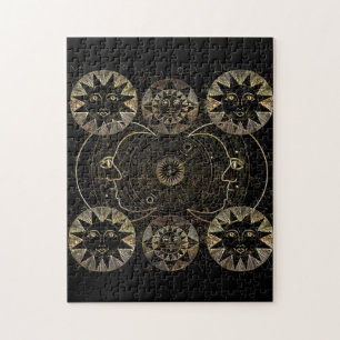 Golden Sun Moon Stars Celestial Astronomie Kunst