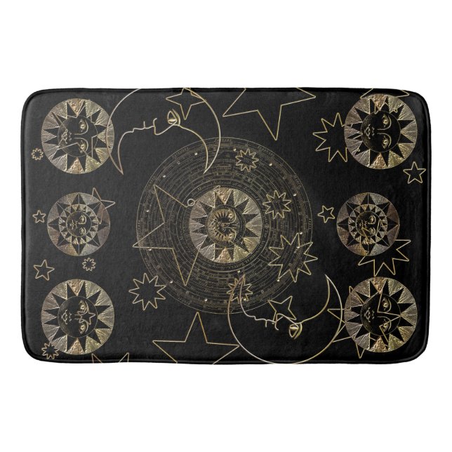 Golden Sun Moon Stars Celestial Astronomie Kunst Badematte (Vorderseite)