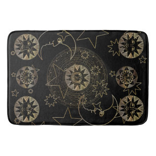 Golden Sun Moon Stars Himmelsastronomie Badematte