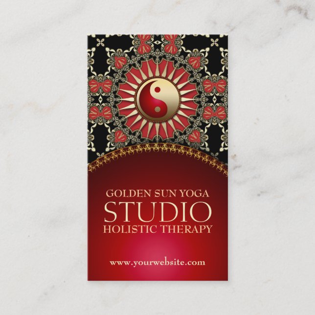 Golden Sun Yoga Reiki Balance Red Gold Black Visitenkarte (Vorderseite)