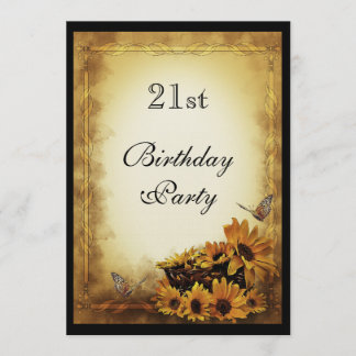 Golden Sunblumen & Schmetterlinge 21. Geburtstag Einladung