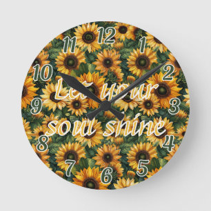 Golden Sunflower Bliss Runde Wanduhr