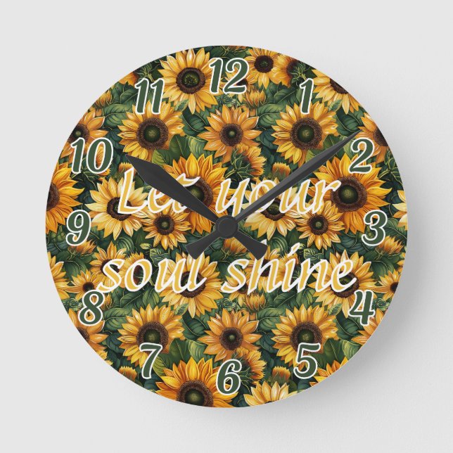 Golden Sunflower Bliss Runde Wanduhr (Vorderseite)
