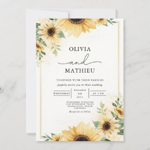 Golden Sunflower Blossom Hochzeit Einladung
