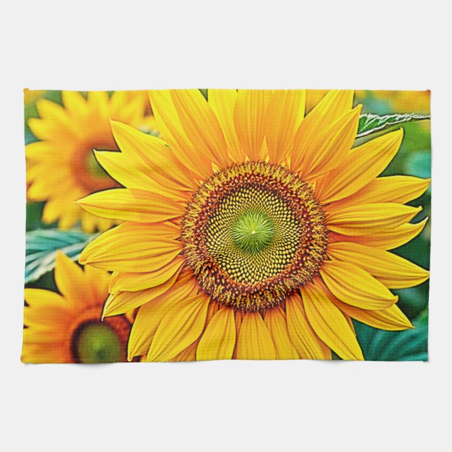 Golden Sunflower Field Serenity Design Geschirrtuch (Horizontal)