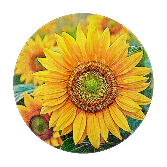 Golden Sunflower Field Serenity Design Schneidebrett (Vorderseite)