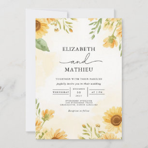 Golden Sunflower Floral Vista Hochzeit Einladung