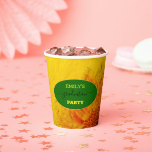 Golden Sunflower & Green Name Graduation Party Pappbecher