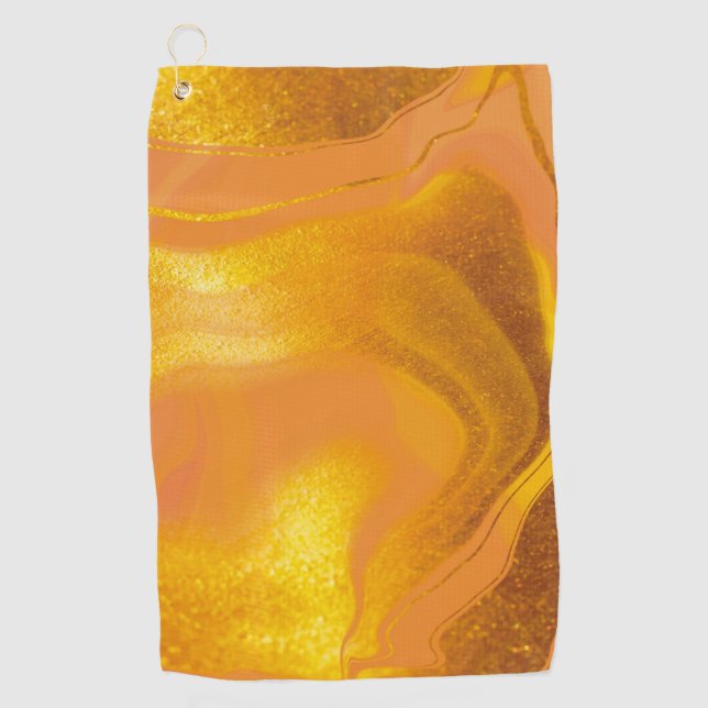 Golden Sunset Marmor Golfhandtuch (Vorderseite)