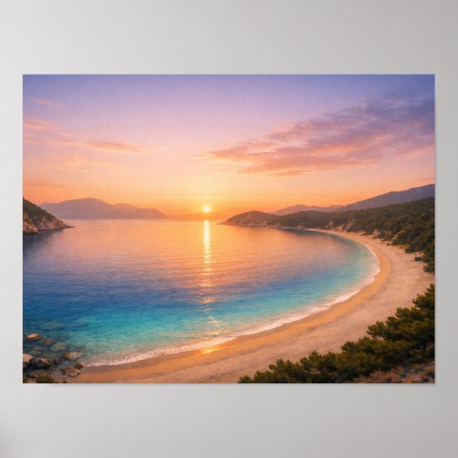 Golden Sunset Ocean Bay Poster - Mediterranean (Vorne)