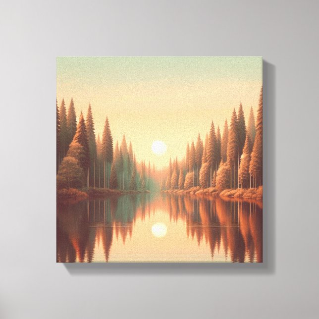 Golden Sunset Reflections by Quiet Pine Lake Leinwanddruck (Vorderseite)