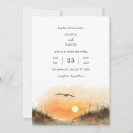 Golden Sunset Sandy Dunes Watercolor Beach Hochzei Einladung