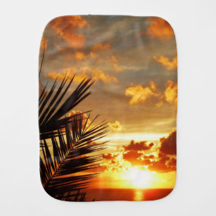 Golden Sunset Sea und Palmtree Postkarte Baby Spucktuch