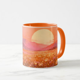 Golden Sunset Wiesen Tasse | Warme Florale Landsch