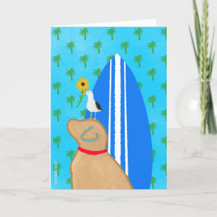 Golden Surfboard Hunde Seagull Card Dankeskarte