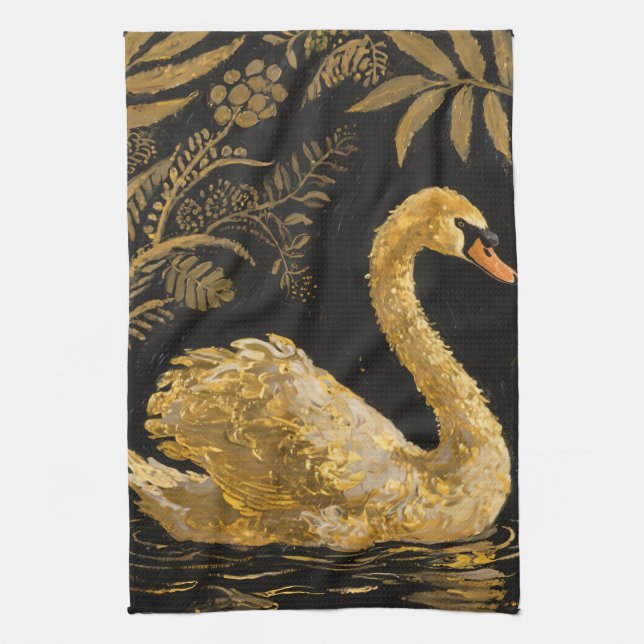 Golden Swan am Mitternachtssee Geschirrtuch (Vertikal)