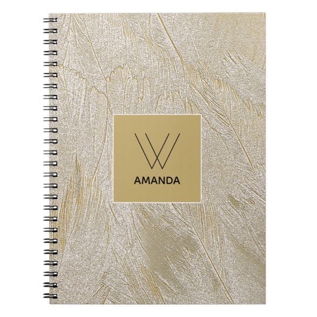 Golden Swan Feathers Monogram Notebook Notizblock (Vorderseite)