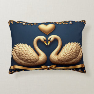 Golden Swan Paar Herz Verzierung Navy Hochzeit Rom Dekokissen