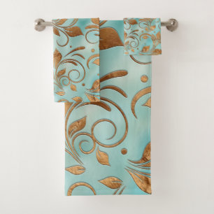 Golden Swirl Branchen auf Aquamarinem Licht Badhandtuch Set