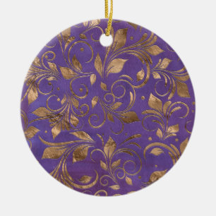 Golden Swirl Branchen auf lila Keramik Ornament