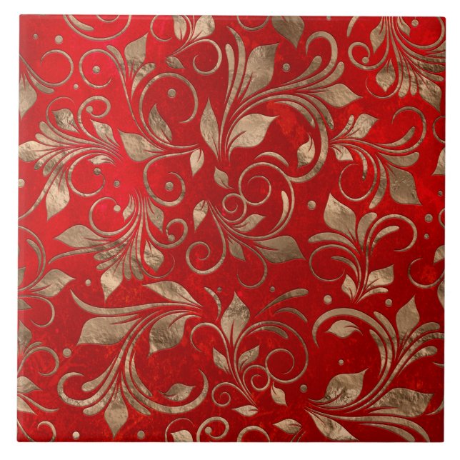 Golden Swirl Branchen auf Rot Fliese (Vorderseite)