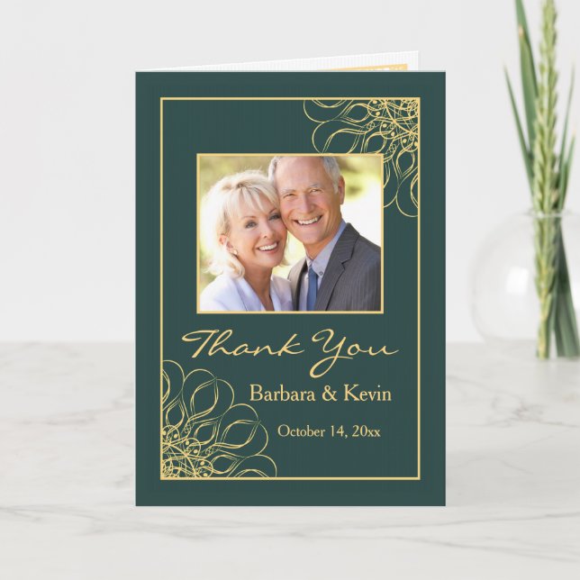 Golden swirls 50th Anniversary Thank You Foto Dankeskarte (Vorderseite)
