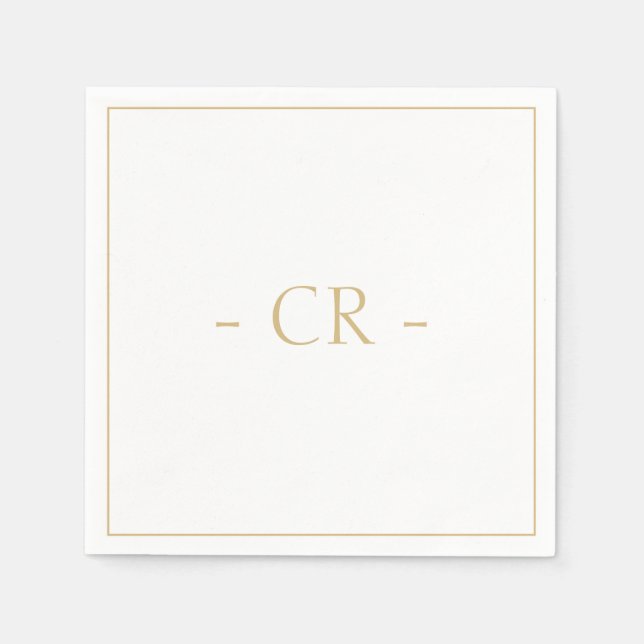 Golden Taupe & White Couple Initials Monogram Serviette (Vorderseite)