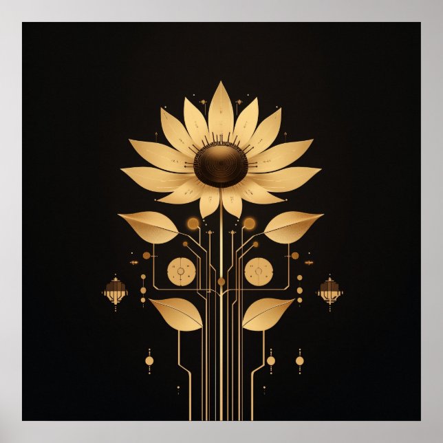 Golden Tech Bloom - Poster d'art Solarpunk (Devant)