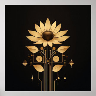 Golden Tech Bloom - Solarpunk Art Poster