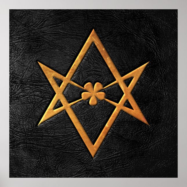 Golden Thelemic Unicursal Hexagram Black Leather Poster (Vorne)
