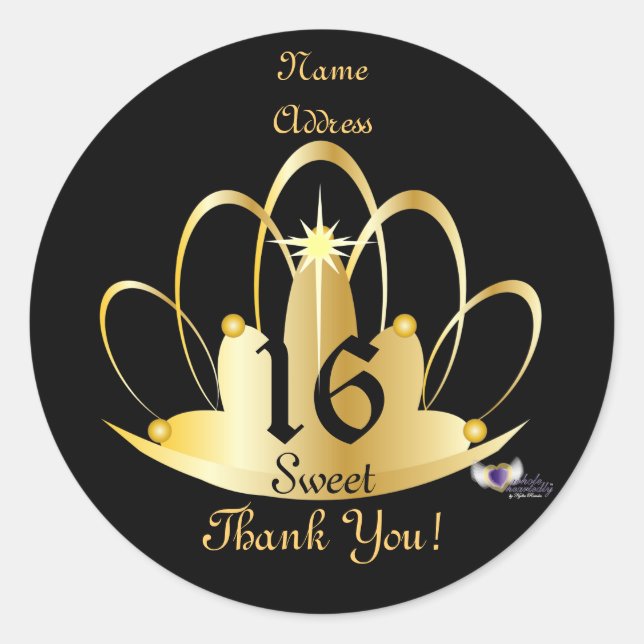 Golden Tiara Sweet, 16 Sticker-Customize Runder Aufkleber (Vorderseite)