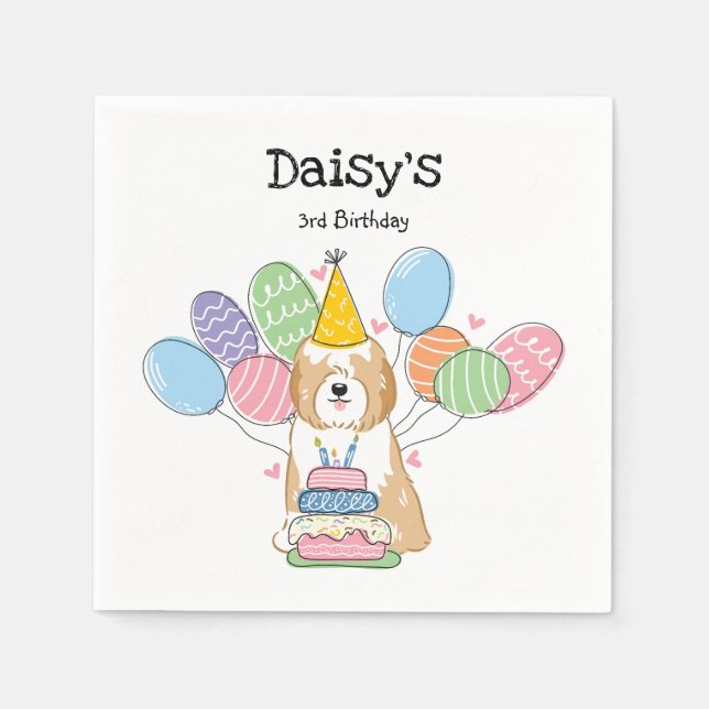 Golden Tibeter Terrier Birthday Paper Napkins Serviette (Vorderseite)