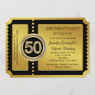 Golden Ticket 50. Geburtstagsparty Einladung