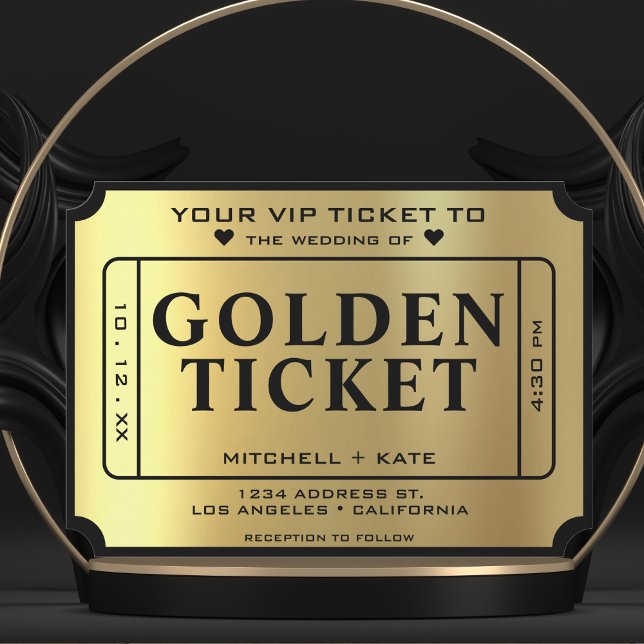 Golden Ticket Black & Gold Wedding Einladung (Golden Ticket Black & Gold Wedding Invitation
)