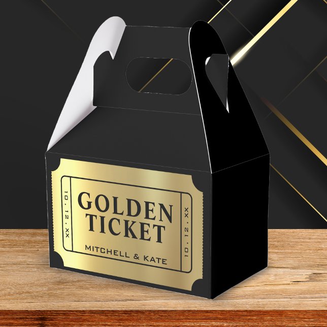 Golden Ticket Black & Gold Wedding Geschenkschachtel (Von Creator hochgeladen)