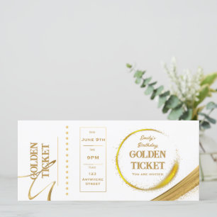 Golden Ticket White and Gold Einladungskarte