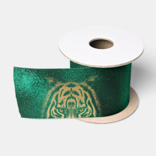 Golden Tiger Face Emerald Green Wild Animal Feline Satinband