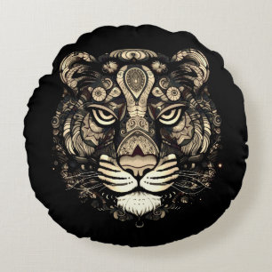 Golden Tiger Head Rundes Kissen