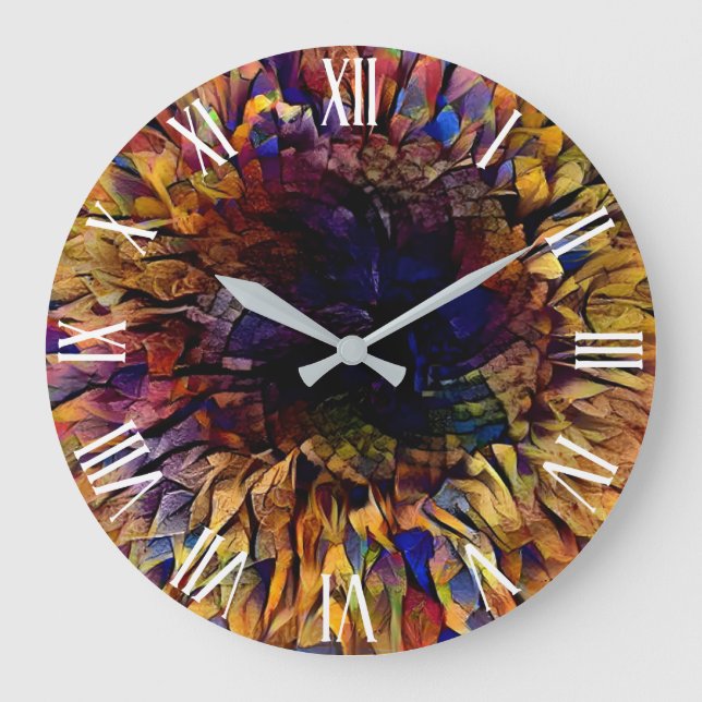 Golden Tiger Sonnenblumen Große Wanduhr (Vorderseite)