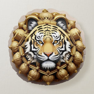 Golden Tiger Wappen Emblem Rundes Kissen