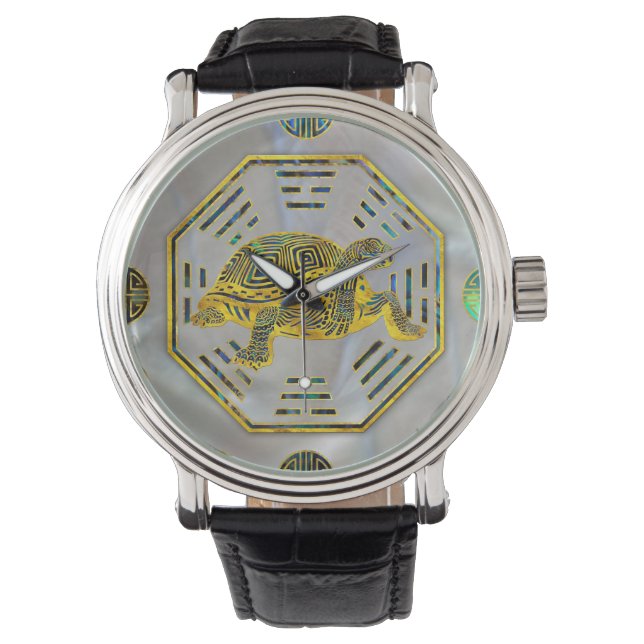 Golden Tortoise / Turtle Feng Shui Abalone Muschel Armbanduhr (Vorderseite)