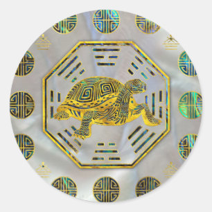 Golden Tortoise / Turtle Feng Shui Abalone Muschel Runder Aufkleber