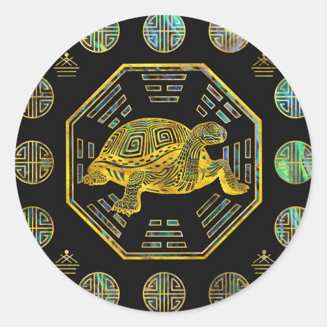 Golden Tortoise / Turtle Feng Shui Abalone Muschel Runder Aufkleber (Vorderseite)