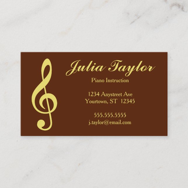 Golden Treble Clef Music Teacher Visitenkarte (Vorderseite)